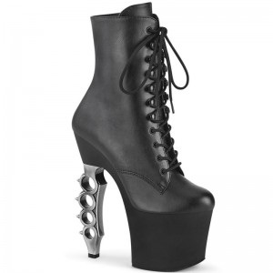 Black / Silver Pleaser Irongrip-1020 Vegan Leather Women's Heels Boots | AU TWHENRX