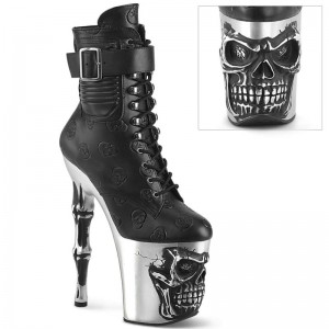 Black / Silver Pleaser Rapture-1020STR-02 Vegan Leather Women's Heels Boots | AUSTRALIA ZREJW