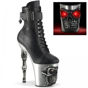 Black / Silver Pleaser Rapture-1020STR-LT Vegan Leather Women's Heels Boots | AUSTRALIA BFQPK