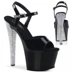 Black / Silver Pleaser Sky-309CHRS Women's Platform Heels Sandals | AUSTRALIA LJFBO