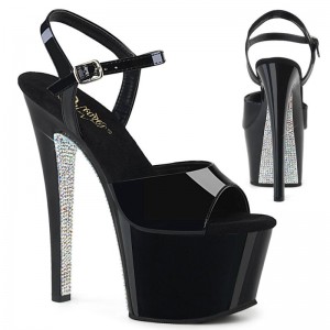 Black / Silver Pleaser Sky-309CRS Women's Platform Heels Sandals | AU LDNBMRK