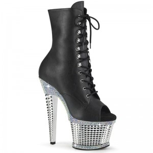 Black / Silver Pleaser Spectator-1021RS Vegan Leather Women's Heels Boots | AU PWERBCM