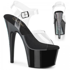 Black / Silver / Clear Pleaser Adore-708CRS-2 Women's Platform Heels Sandals | AU ZRCTDOH