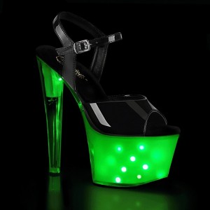 Black / White Pleaser Illuminator-709 Women's Platform Heels Sandals | AU TJHYIXP