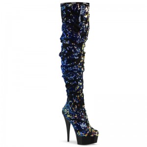 Blue / Black Pleaser Delight-3004 Women's Thigh High Boots | AU ICSBMNP