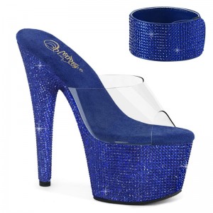 Blue / Clear Pleaser Bejeweled-712RS Women's Platform Slides | AU VYNQKHA