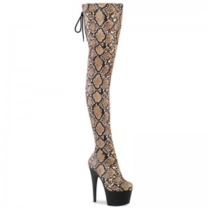 Brown / Black Pleaser Adore-3008SP-BT Snake Women's Thigh High Boots | AU XIVSYZQ