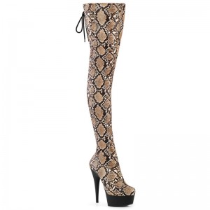 Brown / Black Pleaser Delight-3008SP-BT Snake Women's Thigh High Boots | AU WKEHQSO