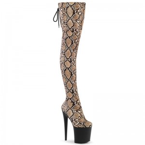 Brown / Black Pleaser Flamingo-3008SP-BT Snake Women's Thigh High Boots | AU HMNWYVZ