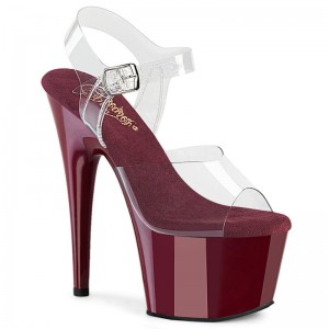 Burgundy / Clear Pleaser Adore-708 Women's Platform Heels Sandals | AU EFDLCPR