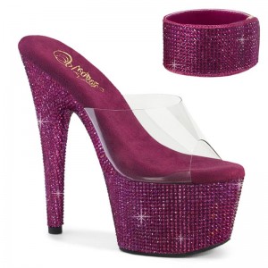 Fuchsia / Clear Pleaser Bejeweled-712RS Women's Platform Slides | AU OHJCQNU