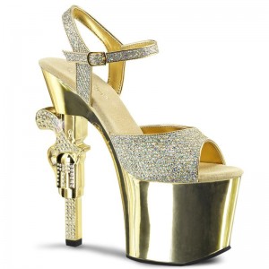 Gold Pleaser Revolver-709G Women's Platform Heels Sandals | AUSTRALIA DVJSO