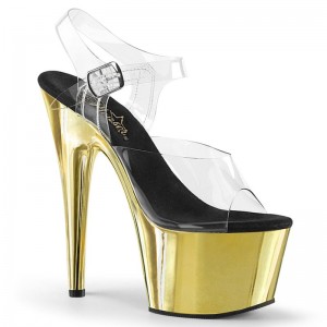 Gold / Clear Pleaser Adore-708 Women's Platform Heels Sandals | AU YOGRPJD