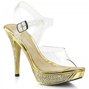 Gold / Clear Pleaser Elegant-408 Women's Platform Heels Sandals | AUSTRALIA JEHFY