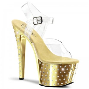 Gold / Clear Pleaser Stardust-708 Women's Platform Heels Sandals | AU CXORFIW