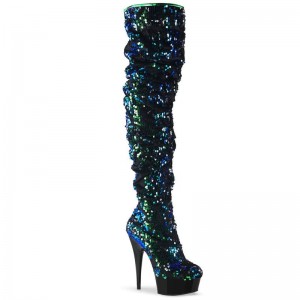 Green / Black Pleaser Delight-3004 Women's Thigh High Boots | AUSTRALIA EKWJH