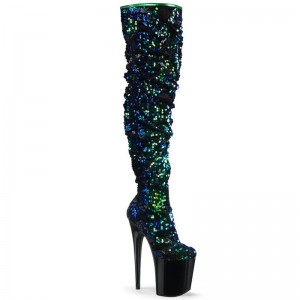 Green / Black Pleaser Flamingo-3004 Women's Thigh High Boots | AU HTNWGPA