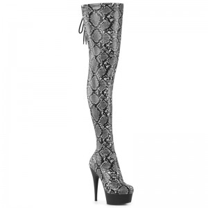 Grey / Black Pleaser Delight-3008SP-BT Snake Women's Thigh High Boots | AUSTRALIA GCIHY