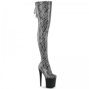 Grey / Black Pleaser Flamingo-3008SP-BT Snake Women's Thigh High Boots | AUSTRALIA CUEXT