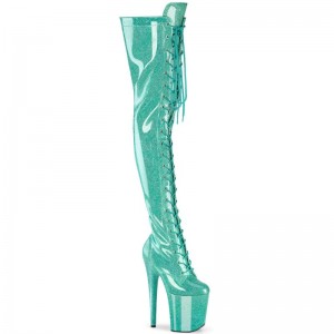 Light Turquoise Pleaser Flamingo-3020GP Glitter Women's Thigh High Boots | AUSTRALIA CDBKU