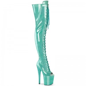 Light Turquoise Pleaser Flamingo-3021GP Glitter Women's Thigh High Boots | AUSTRALIA HEGXV