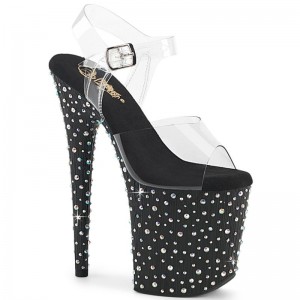 Multicolor / Clear Pleaser Stardance-808 Rhinestones Women's Platform Heels Sandals | AUSTRALIA PUINO