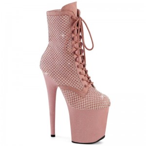 Pink Pleaser Flamingo-1020RM Faux Suede Rhinestone Mesh Women's Heels Boots | AUSTRALIA FKYUJ