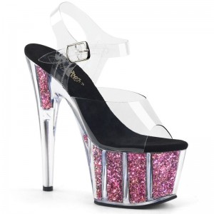 Pink / Clear Pleaser Adore-708CG Women's Platform Heels Sandals | AU UZJECIV