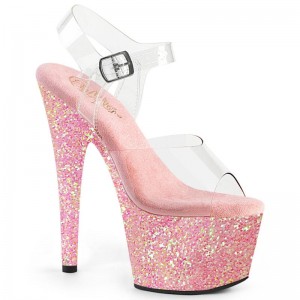 Pink / Clear Pleaser Adore-708LG Women's Platform Heels Sandals | AU YZUOABP