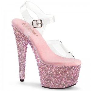 Pink / Clear Pleaser Bejeweled-708MS Women's Platform Heels Sandals | AU AVWLGXQ