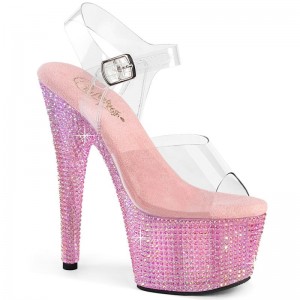 Pink / Clear Pleaser Bejeweled-708RRS Women's Platform Heels Sandals | AU ZGDJUIM