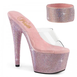 Pink / Clear Pleaser Bejeweled-712RS Women's Platform Slides | AU EBCGTYA