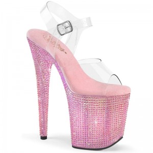 Pink / Clear Pleaser Bejeweled-808RRS Women's Platform Heels Sandals | AUSTRALIA WGMUF