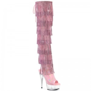 Pink / Clear Pleaser Delight-3017HG-RSF Women's Thigh High Boots | AU STRAUQH