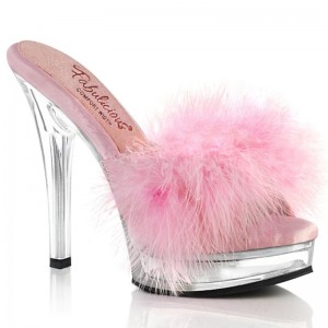 Pink / Clear Pleaser Majesty-501F-8 Vegan Leather Women's Platform Slides | AU KLFATOC