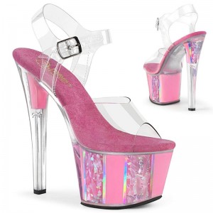 Pink / Clear Pleaser Sky-308OF Women's Platform Heels Sandals | AUSTRALIA HOYPI