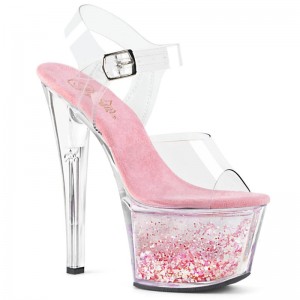 Pink / Clear Pleaser Sky-308WHG Women's Platform Heels Sandals | AUSTRALIA ATREP