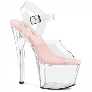 Pink / Clear Pleaser Sky-308 Women's Platform Heels Sandals | AU RDUPZYI