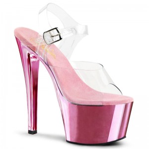 Pink / Clear Pleaser Sky-308 Women's Platform Heels Sandals | AUSTRALIA ZUFBX