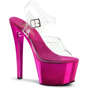 Pink / Clear Pleaser Sky-308 Women's Platform Heels Sandals | AU WOZMJAC