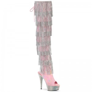 Pink / Silver Pleaser Bejeweled-3017HG-RSF-6 Women's Thigh High Boots | AUSTRALIA NKDZJ