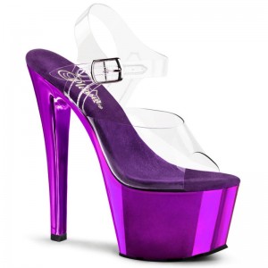 Purple / Clear Pleaser Sky-308 Women's Platform Heels Sandals | AU LSIQMHX