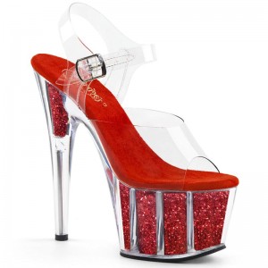 Red / Clear Pleaser Adore-708G Women's Platform Heels Sandals | AUSTRALIA BMYTK