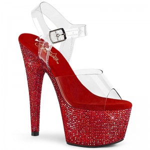 Red / Clear Pleaser Bejeweled-708DM Women's Platform Heels Sandals | AUSTRALIA OJVHY