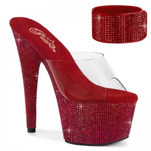 Red / Clear Pleaser Bejeweled-712RS Women's Platform Slides | AUSTRALIA SGREO