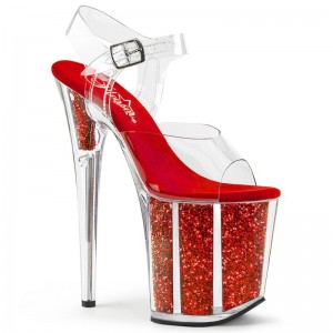 Red / Clear Pleaser Flamingo-808G Women's Platform Heels Sandals | AUSTRALIA JWLHF