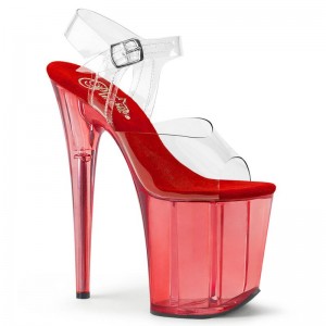 Red / Clear Pleaser Flamingo-808T Women's Platform Heels Sandals | AU KEOPRQM