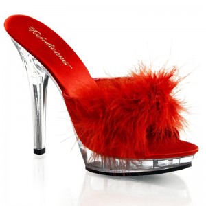 Red / Clear Pleaser Lip-101-8 Women's Platform Slides | AUSTRALIA IUYPH