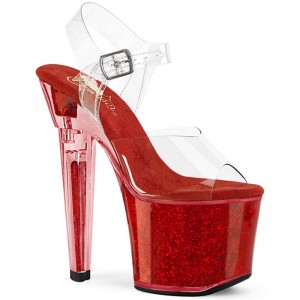 Red / Clear Pleaser Lovesick-708SG Women's Platform Heels Sandals | AUSTRALIA KPLYG