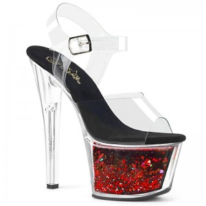 Red / Clear Pleaser Sky-308WHG Women's Platform Heels Sandals | AU DXGVCUM